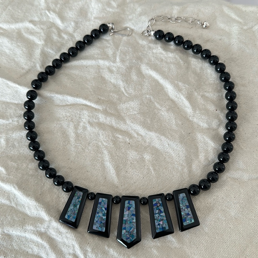 Jay King Black Onyx/Blue Opal Mosaic Necklacee